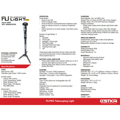 STKR Fli-Pro Telescoping Light 8' with Removable Flashlight 12679_880901