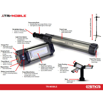 STKR Tri-Mobile Work Light with Tripod - 2000 Lumen  12681_880904
