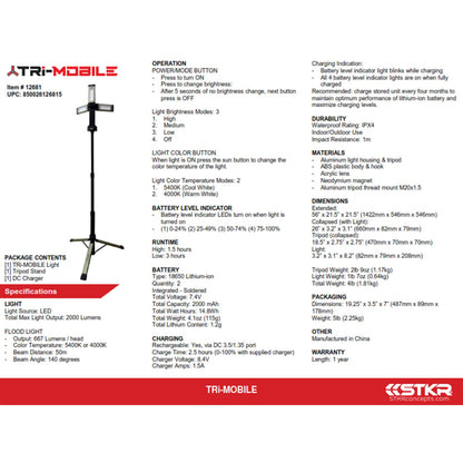 STKR Tri-Mobile Work Light with Tripod - 2000 Lumen  12681_880905
