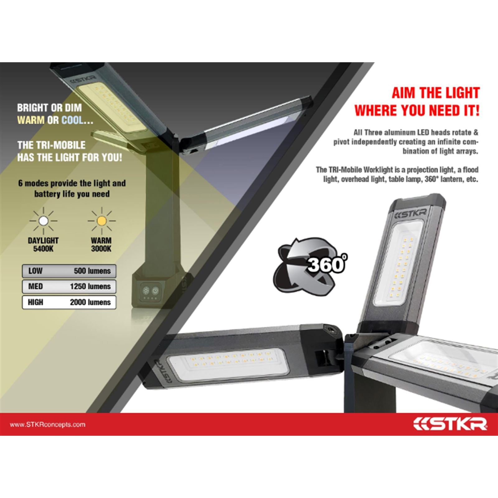 STKR Tri-Mobile Work Light - 2000 Lumen 12680_880916