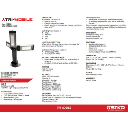 STKR Tri-Mobile Work Light - 2000 Lumen 12680_880910