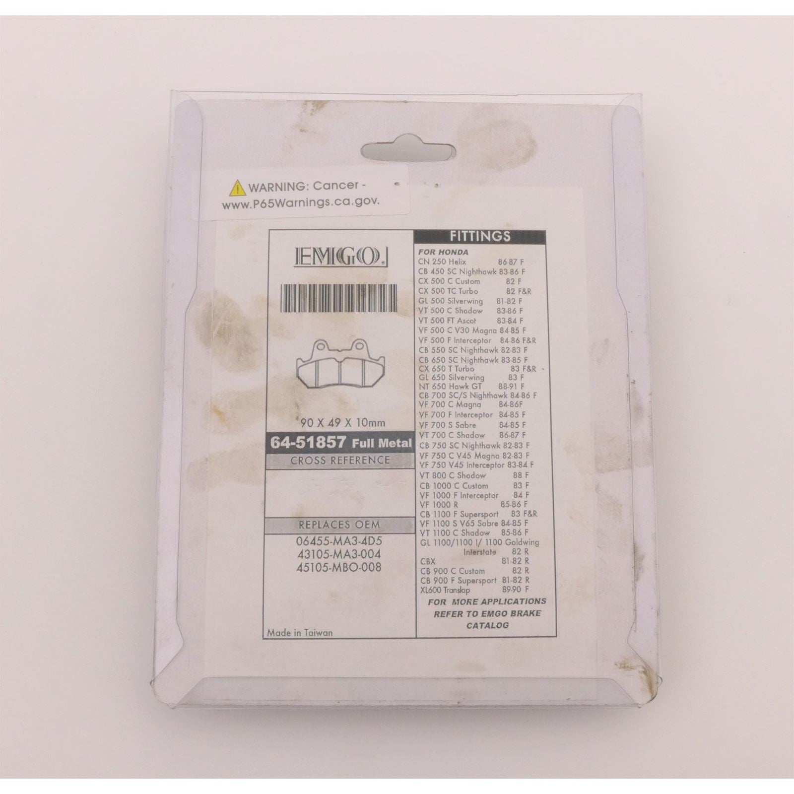 Emgo DISC BRAKE PAD FOR HONDA 43105-MA3-007 64-51857 OPEN BOX [MPN: 64-51857~1]_893050