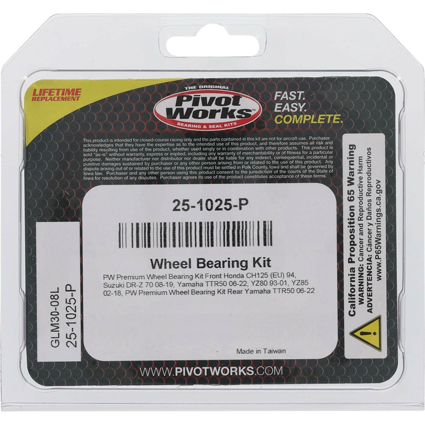 Pivot Works Complete Wheel Bearing Rebuild Kit for Suzuki/Yamaha 25-1025-P_893167
