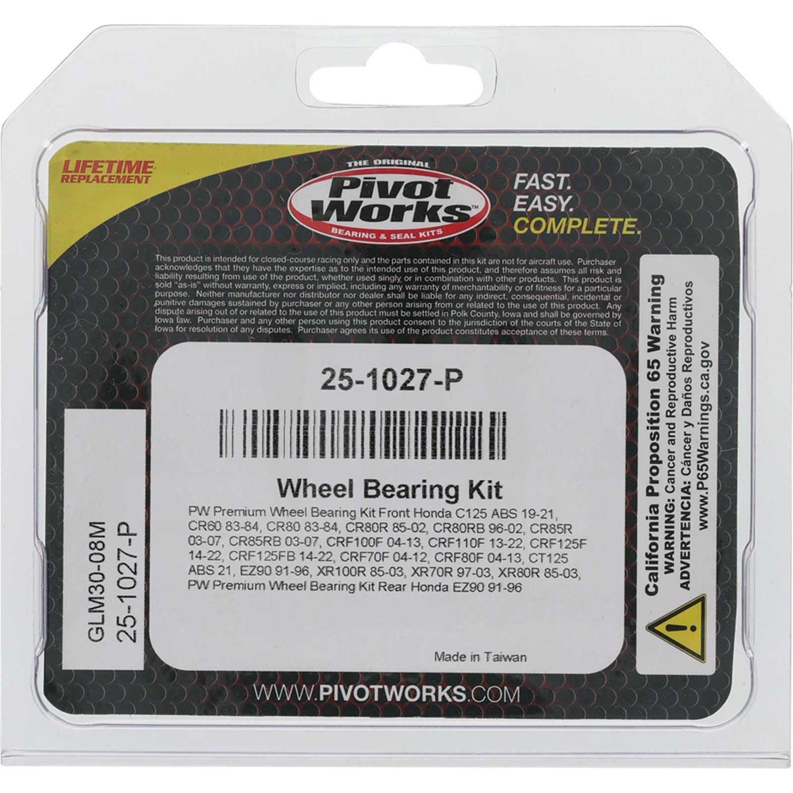 Pivot Works Complete Wheel Bearing Rebuild Kit for Honda CR/CRF/XR 25-1027-P_893144