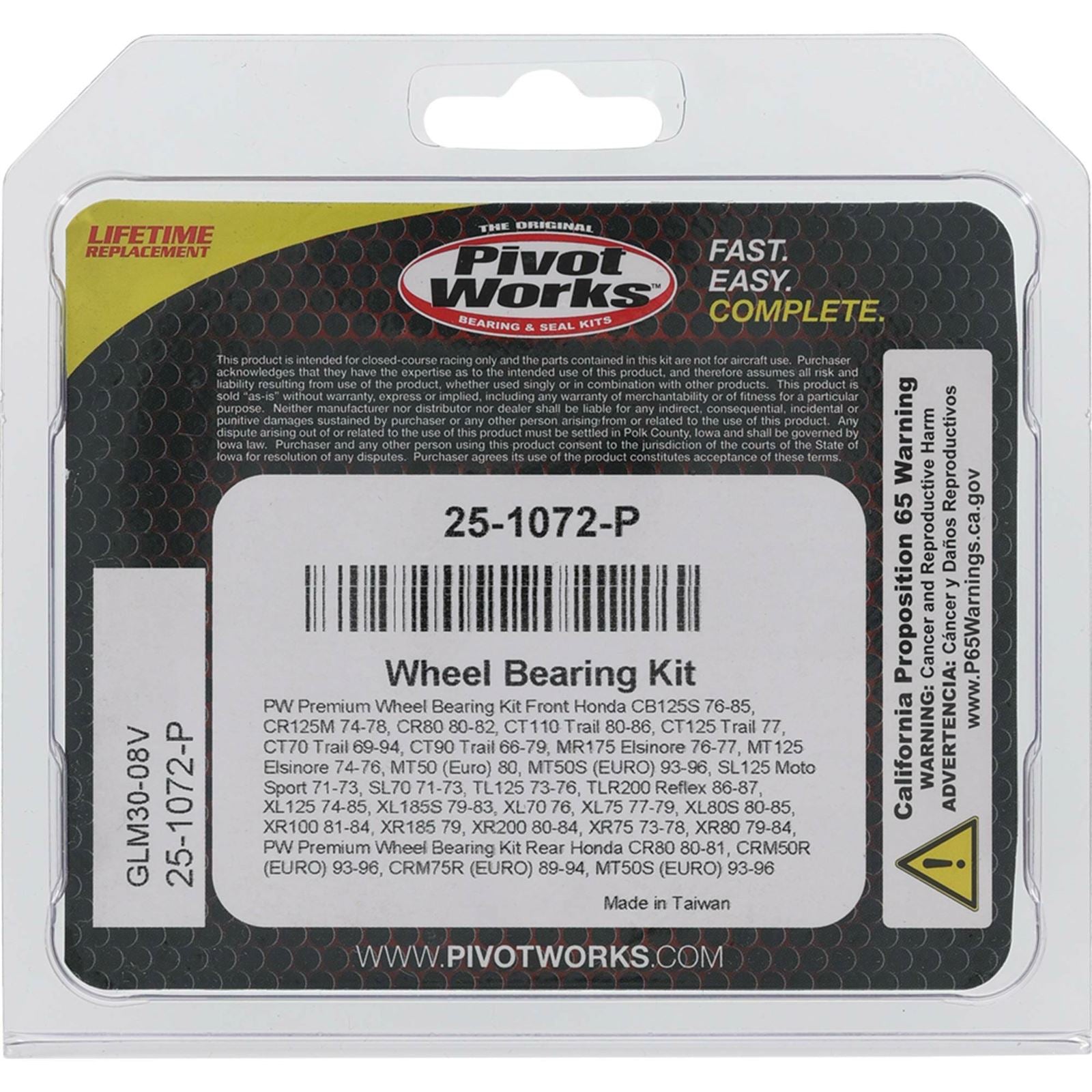 Pivot Works Complete Wheel Bearing Rebuild Kit for Honda 25-1072-P_893194