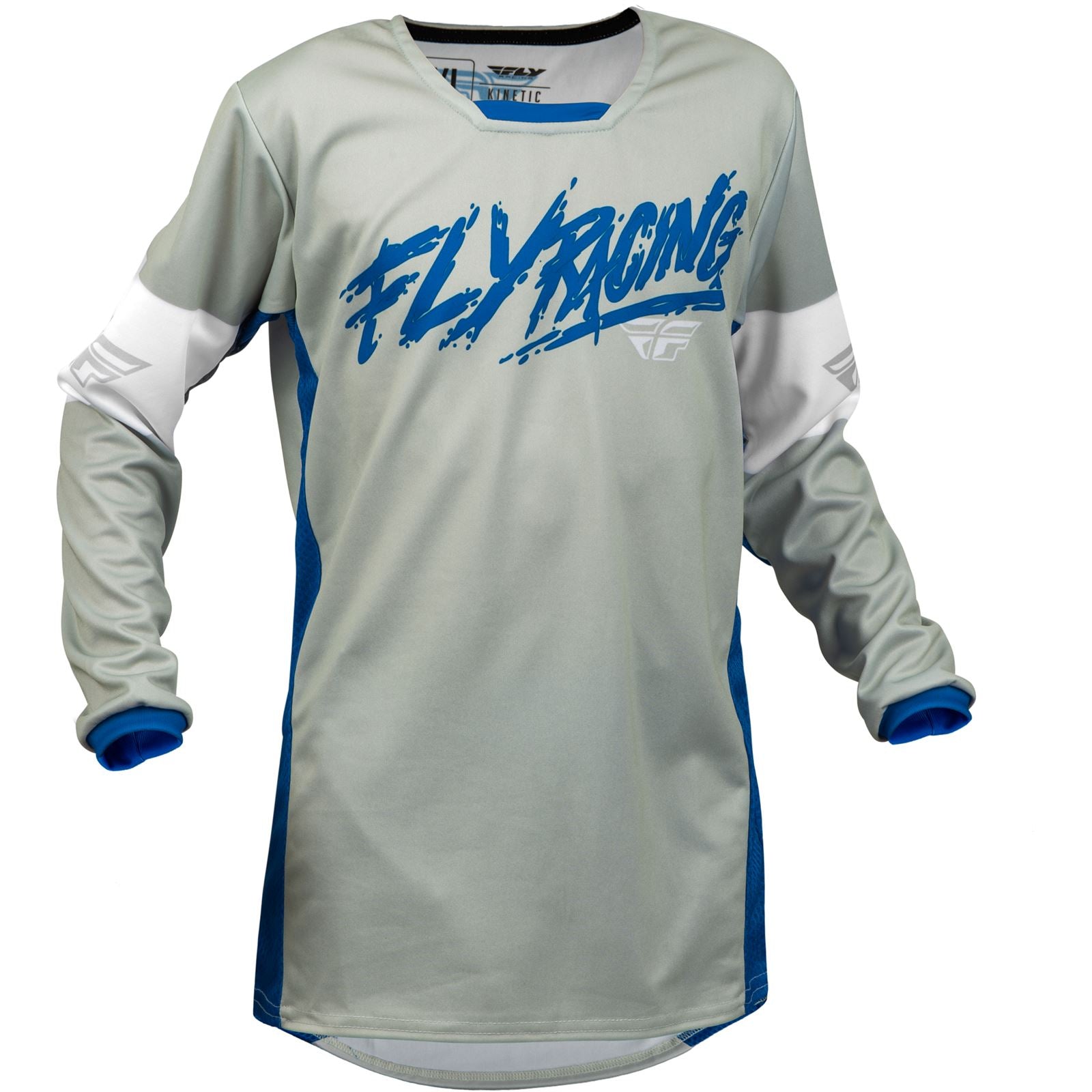 Fly Racing Youth Kinetic Khaos Jersey - Light Grey/Blue/White - X-Large 376-423YX_905142