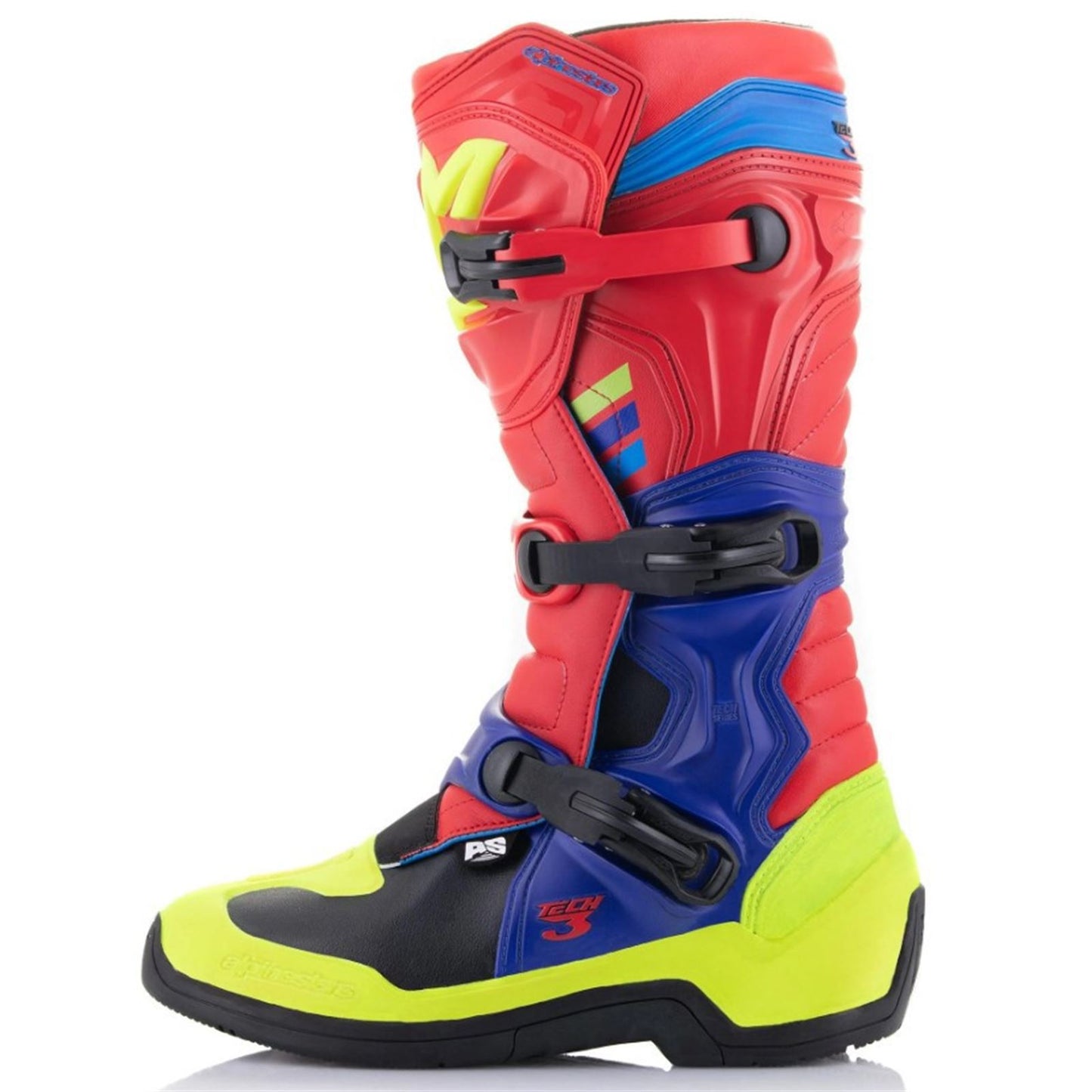 Alpinestars Tech 3 Boots - Red/Blue/Yellow Fluorescent - Size 12 CLOSEOUT [MPN: 2013018-3375-12]_1781445