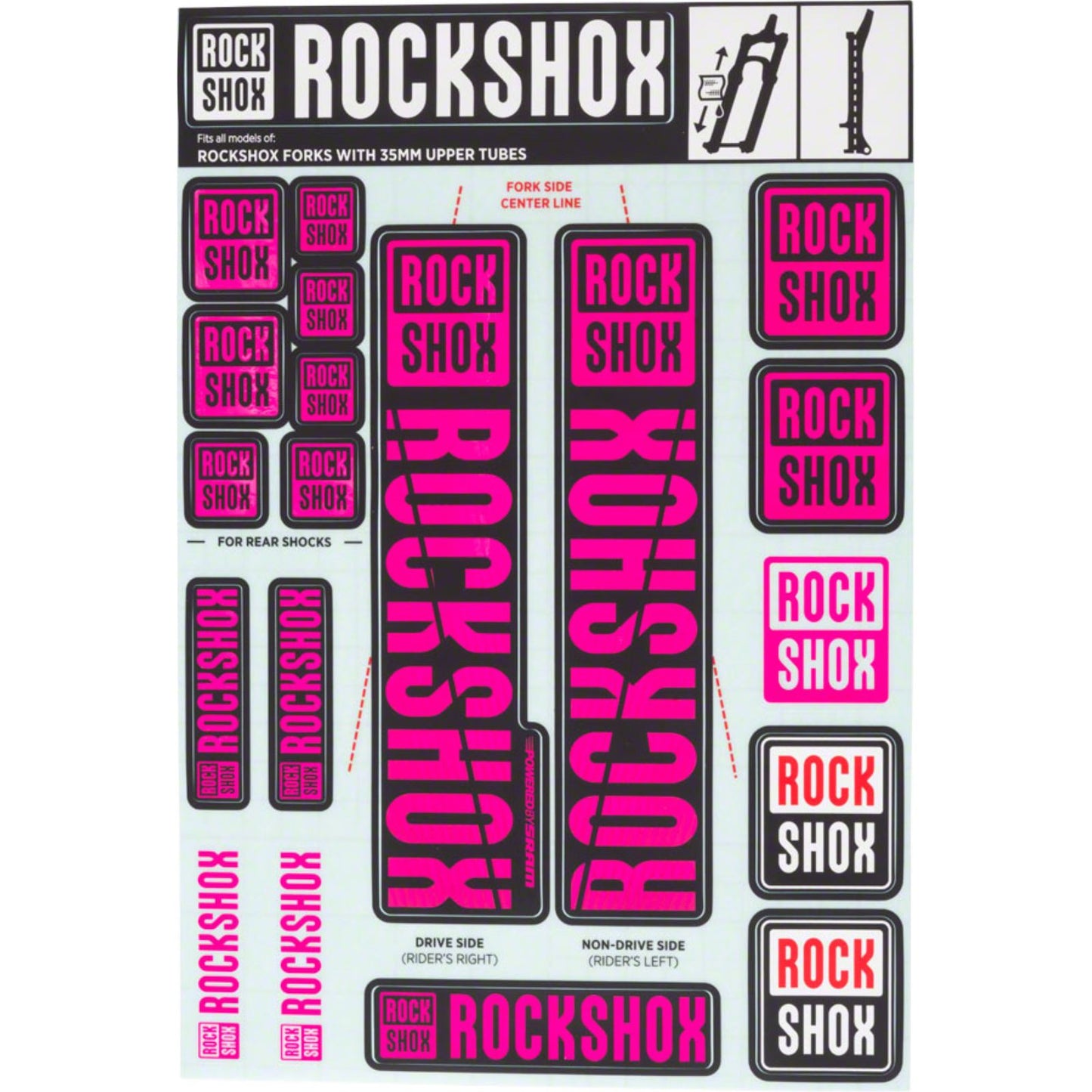 RockShox Decal Kit 35mm - MY18 - Magenta 11.4318.003.512_1221266