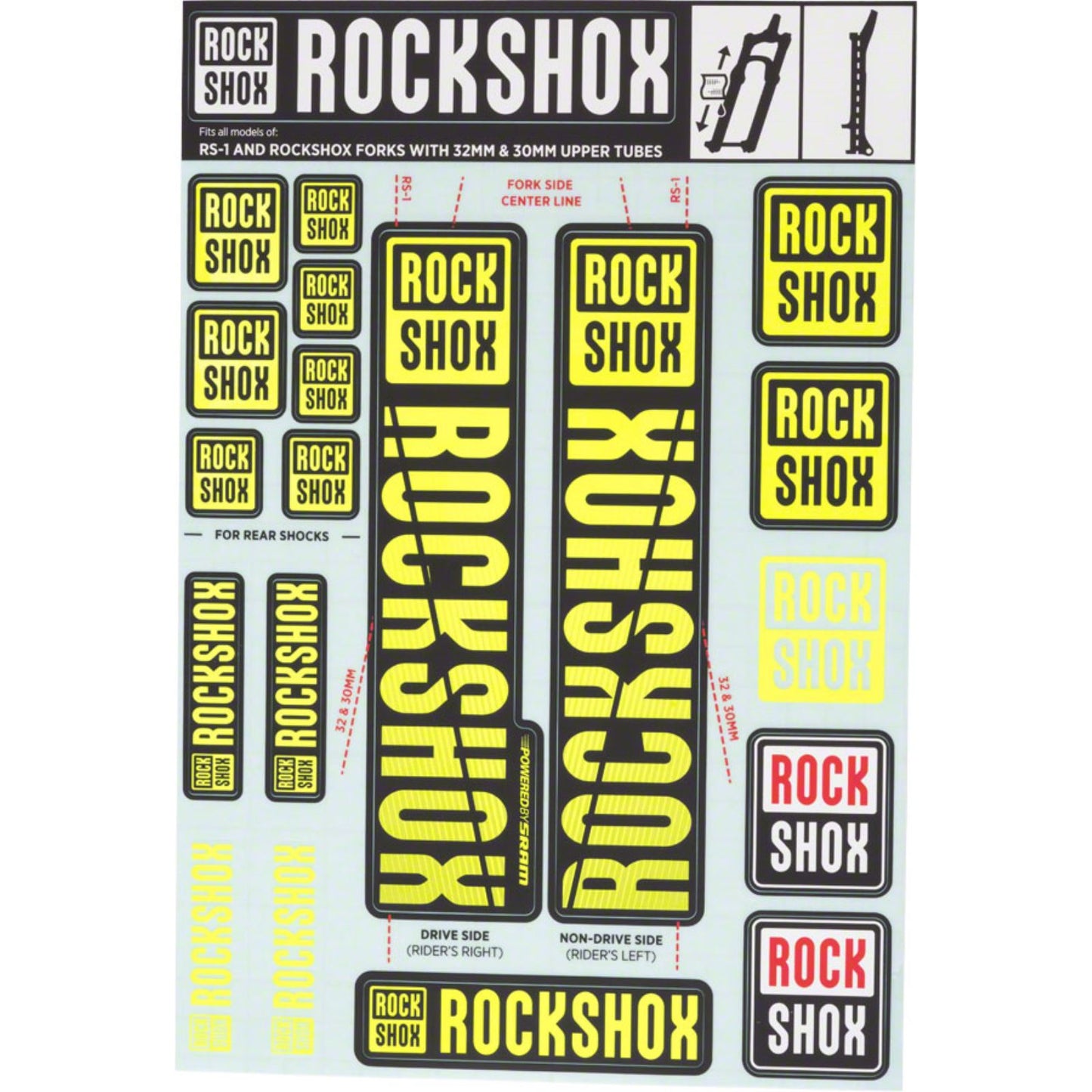 RockShox Decal Kit 30/32mm - NE01 Yellow 11.4318.003.498_1221297