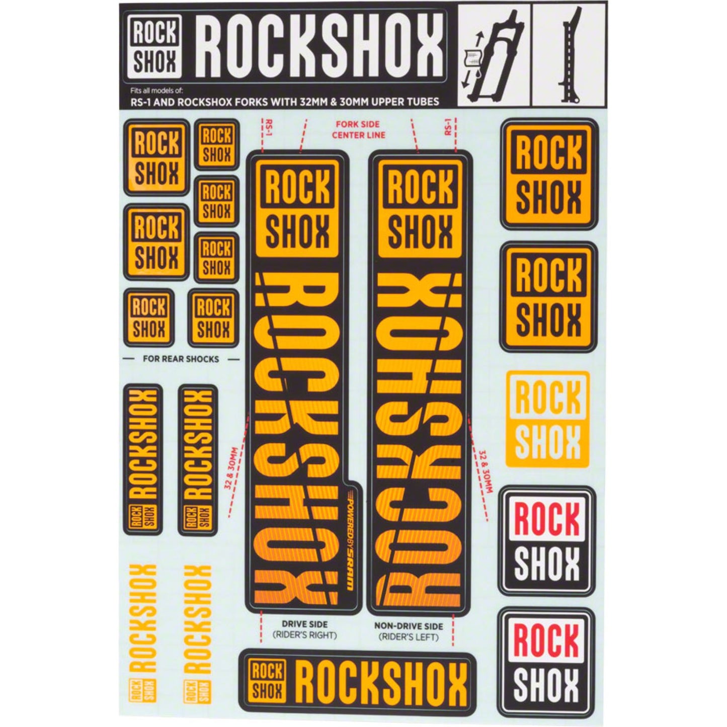 RockShox Decal Kit 30/32mm - NE02 Orange   11.4318.003.499_1221303