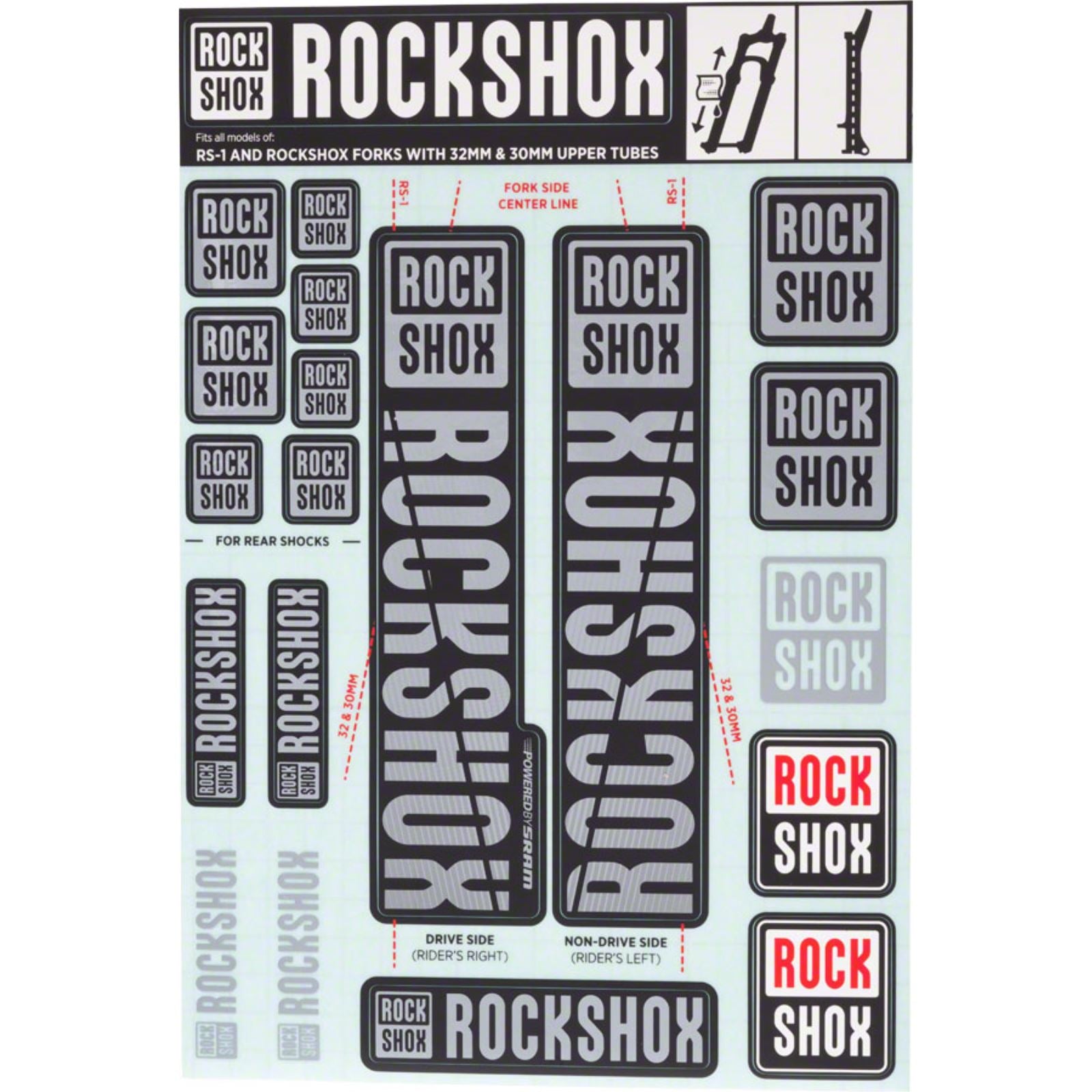 RockShox Decal Kit 30/32mm - Polar Grey 11.4318.003.504_1221308