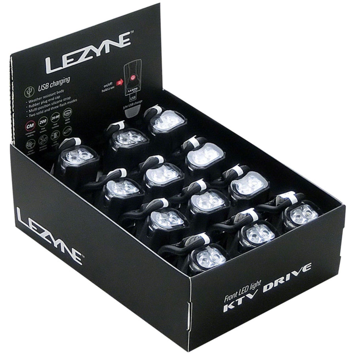 Lezyne KTV Lights Display Box Light Front - Black [MPN: 1-LED-12F-BOX12-V404]_1256964