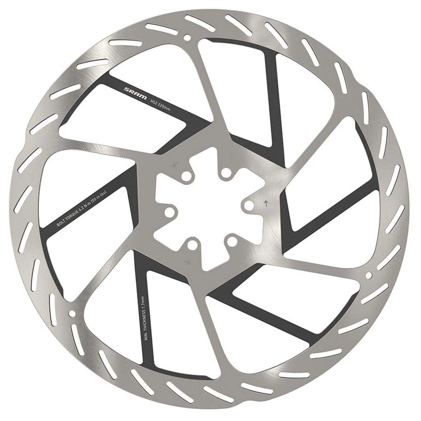 SRAM HS2 Disc Brake Rotor - 220mm - 6-Bolt - Rounded - Silver/Black  [MPN: 00.5018.176.003]_1125477