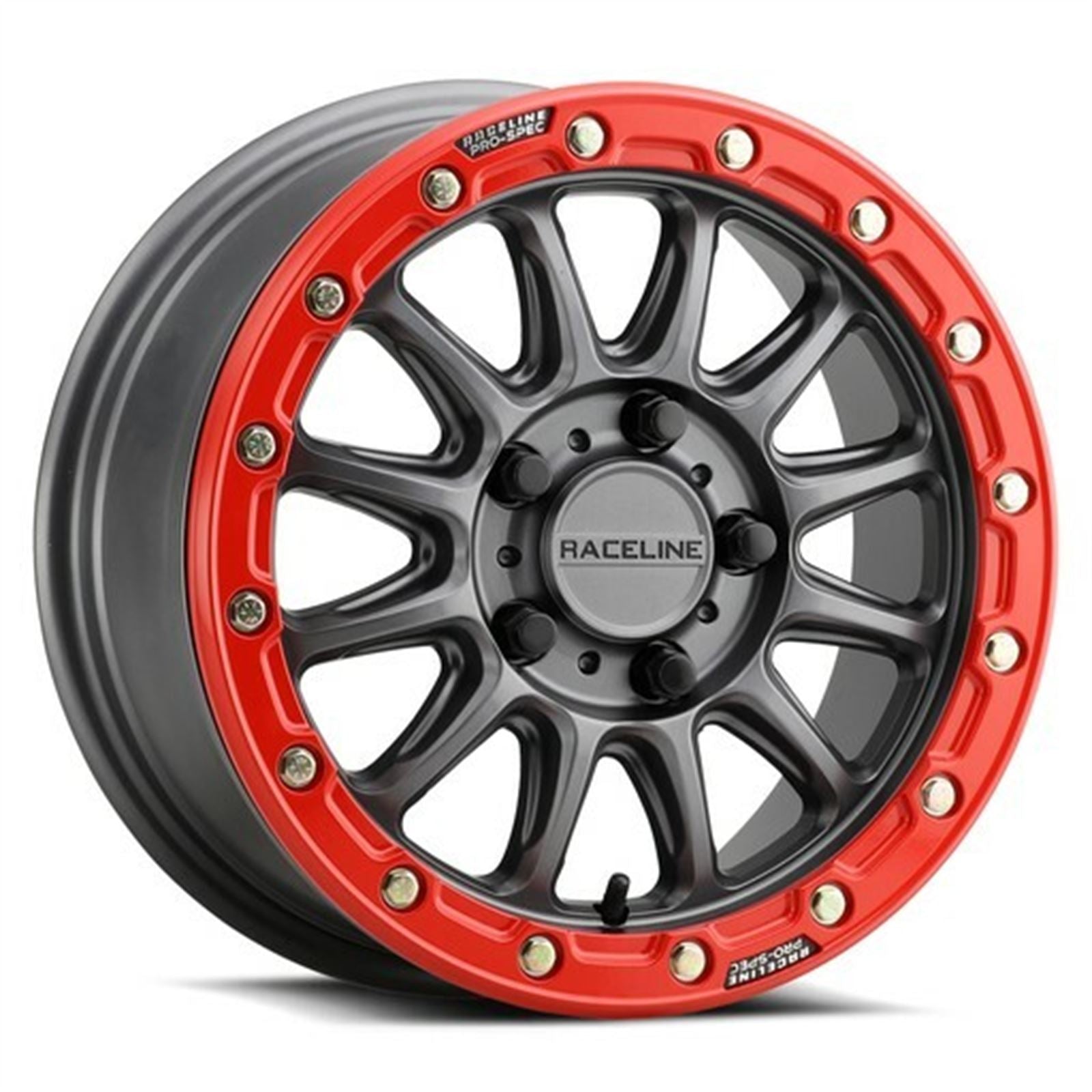 Raceline Alpha Beadlock Wheel - 15X10 5/4.5 6+4 (+25mm) - Gunmetal/Red A14GR51012+25_1134065
