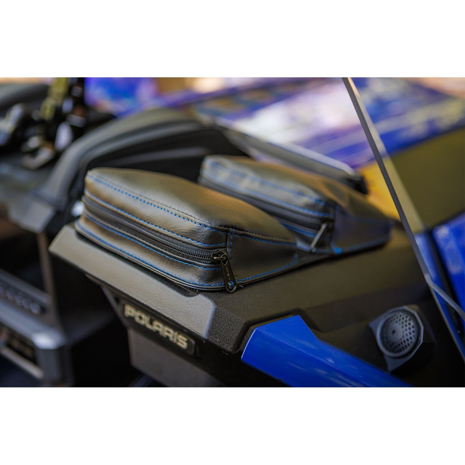 Show Chrome Kaliber Dash Pouch for Polaris Slingshot - Black with Blue Stitching H44-4BLUE_1146665