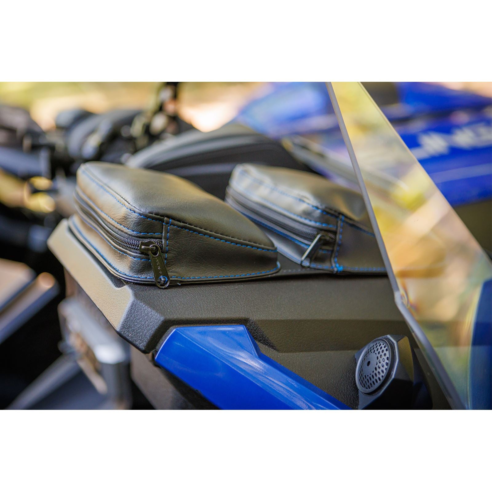 Show Chrome Kaliber Dash Pouch for Polaris Slingshot - Black with Blue Stitching H44-4BLUE_1146666