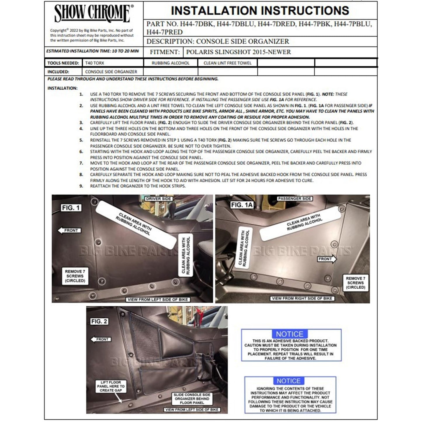 Show Chrome Driver Side Organizer for Polaris Slingshot - Left - Blue Stitching H44-7DBLU_1171793