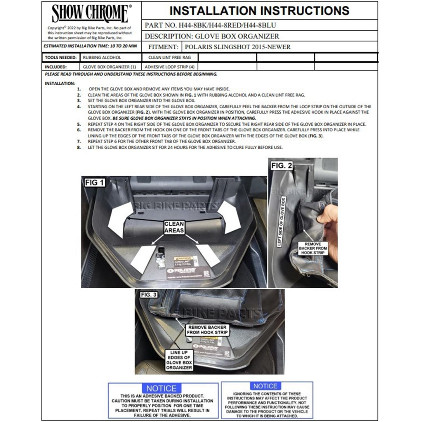 Show Chrome Kaliber Glove Box Organizer for Polaris Slingshot - Black H44-8BK_1171902