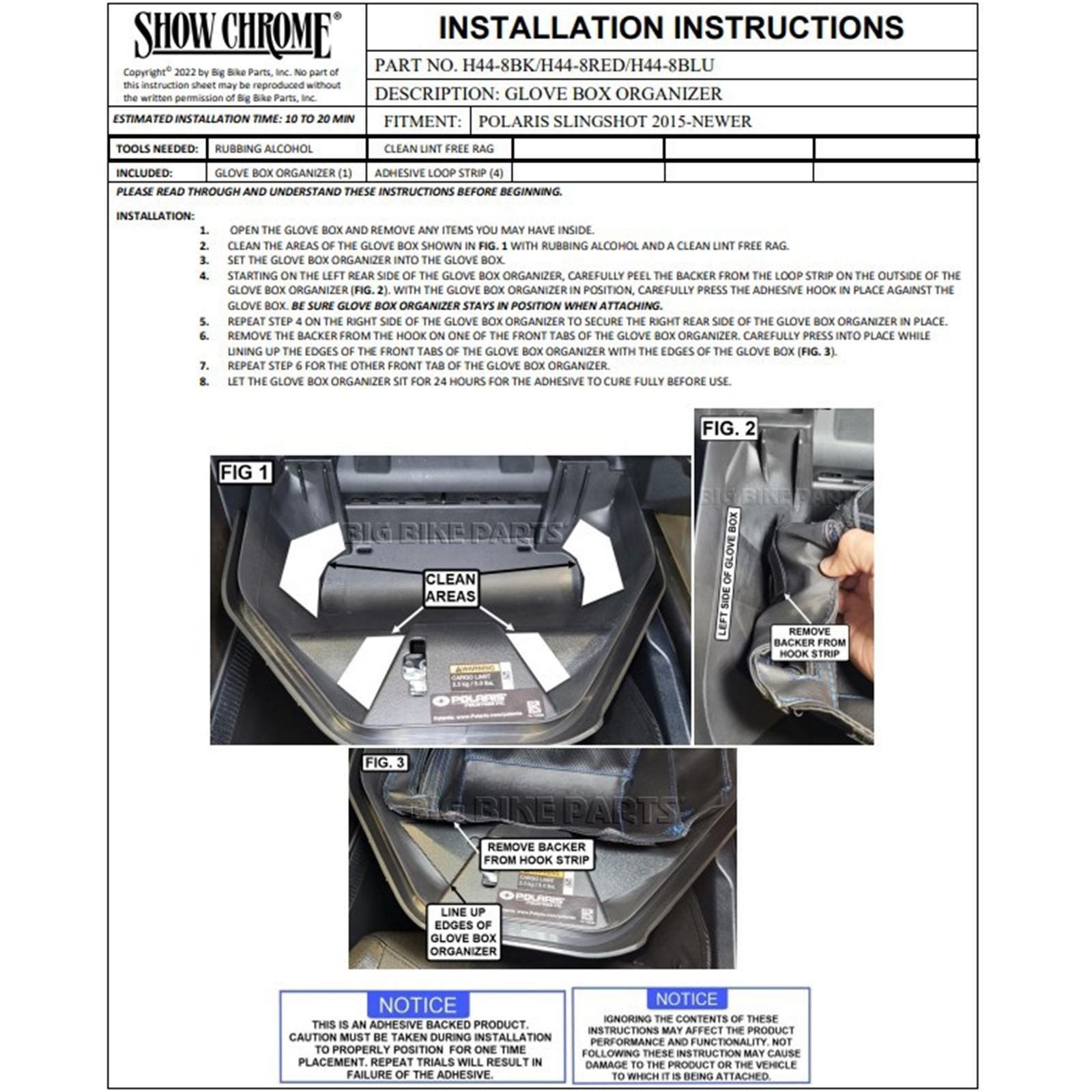 Show Chrome Kaliber Glove Box Organizer for Polaris Slingshot - Black H44-8BK_1171902