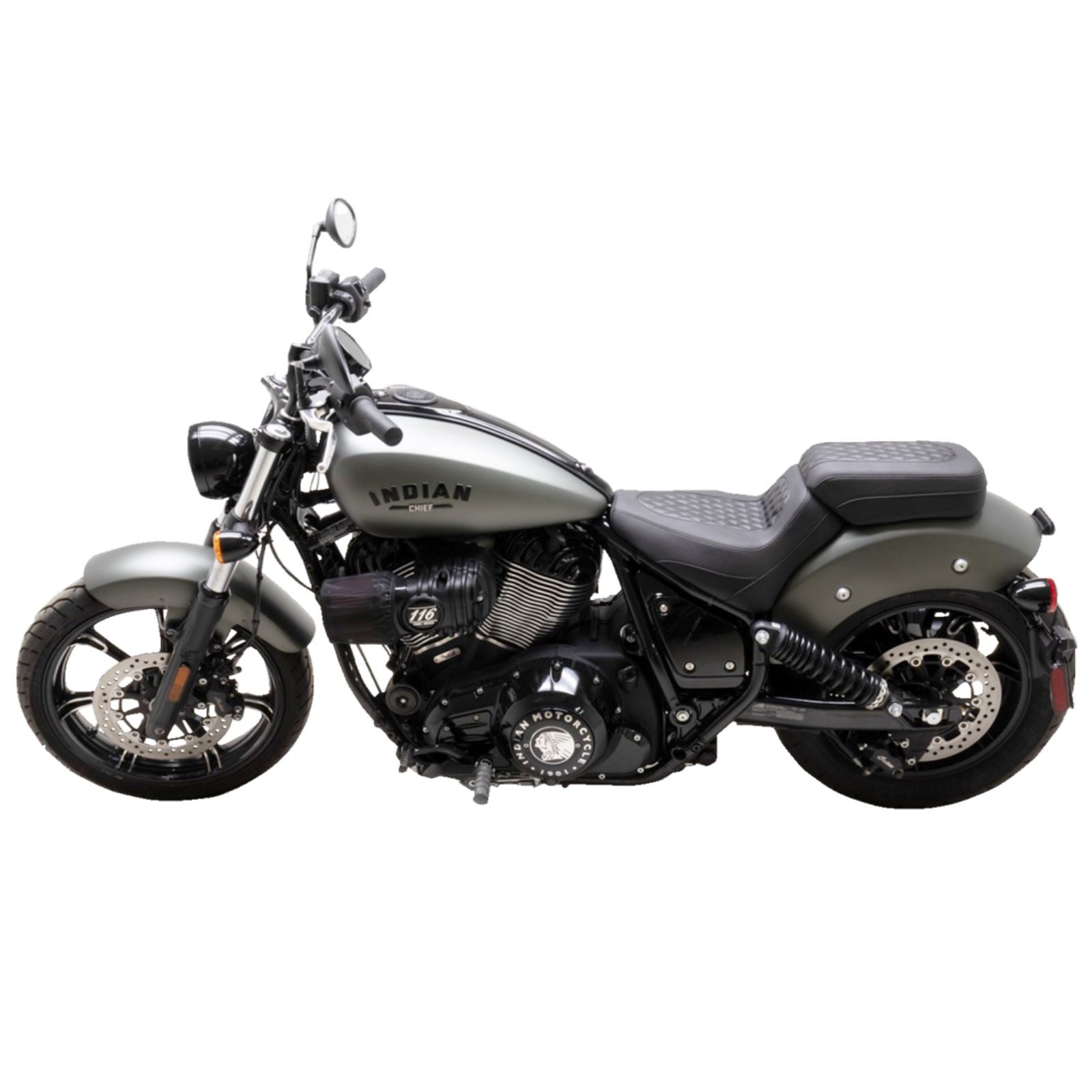 Mustang Motorcycle Products Squareback Seat - Passenger - Black - Diamond Stitch - Chief '22-'23 88202_1156877