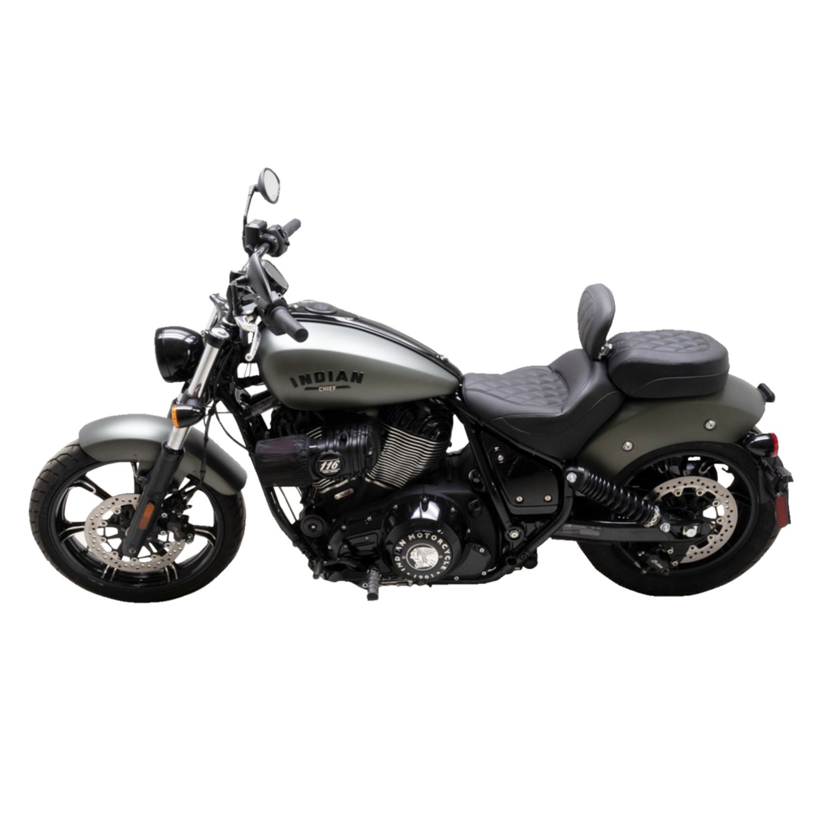 Mustang Motorcycle Products Solo Touring Seat - w/ Driver Backrest - Black - Diamond - Chief '22-'23 89740_1156868