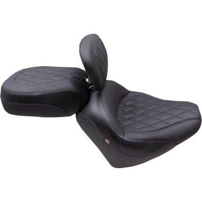 Mustang Motorcycle Products Solo Touring Seat - w/ Driver Backrest - Black - Diamond - Chief '22-'23 89740_1156866