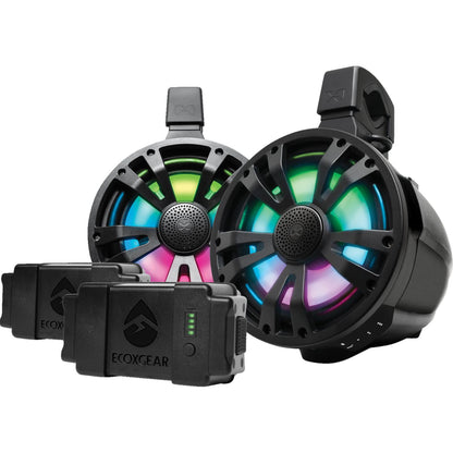 Ecoxgear 8" Speakers Two Amplified + Two Batteries - Black - 2/Pack [MPN: SEI-ETAMPBAT7701]_2745709