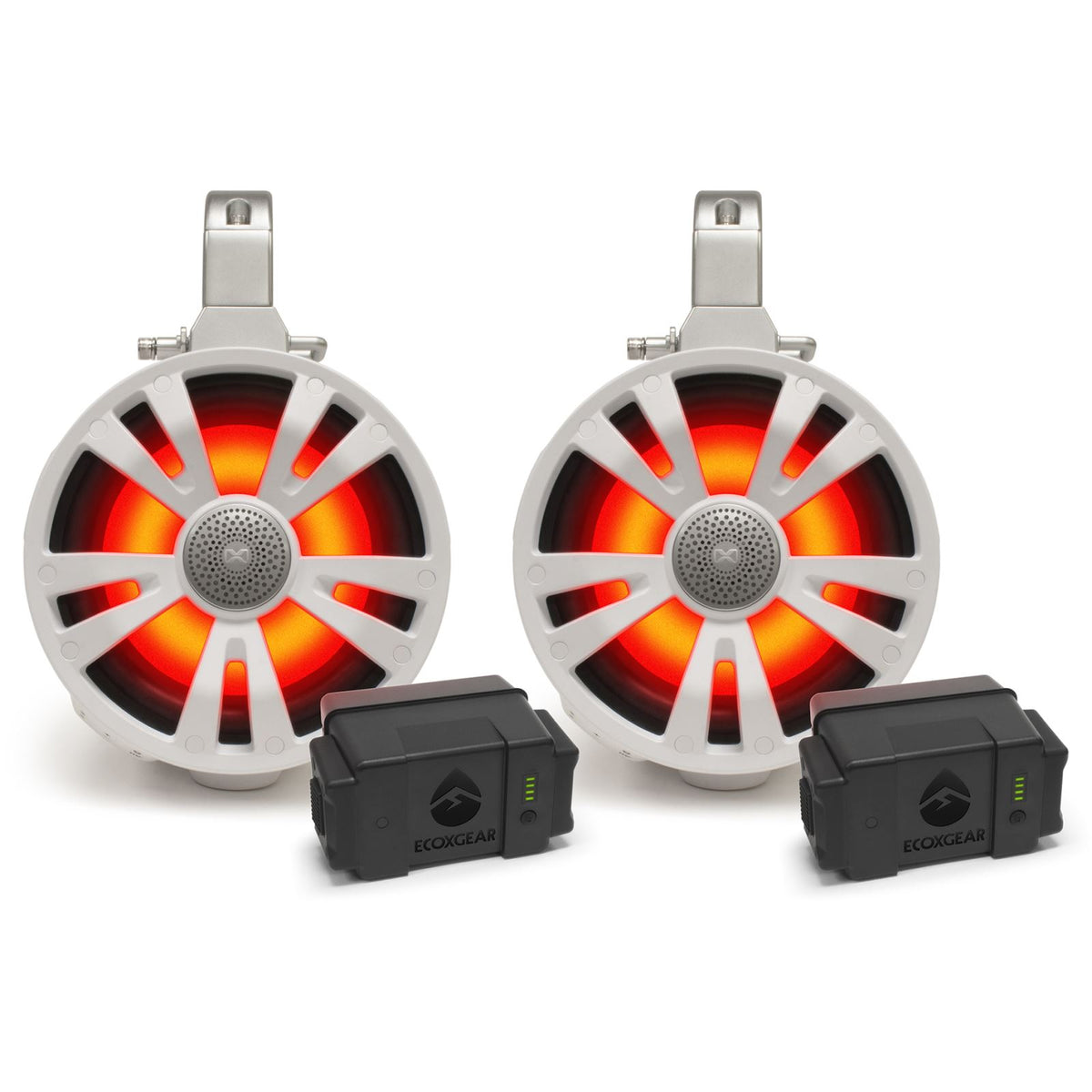 Ecoxgear 8" Speakers Two Amplified + Two Batteries - White - 2/Pack [MPN: SEI-ETAMPBAT7708]_1154588