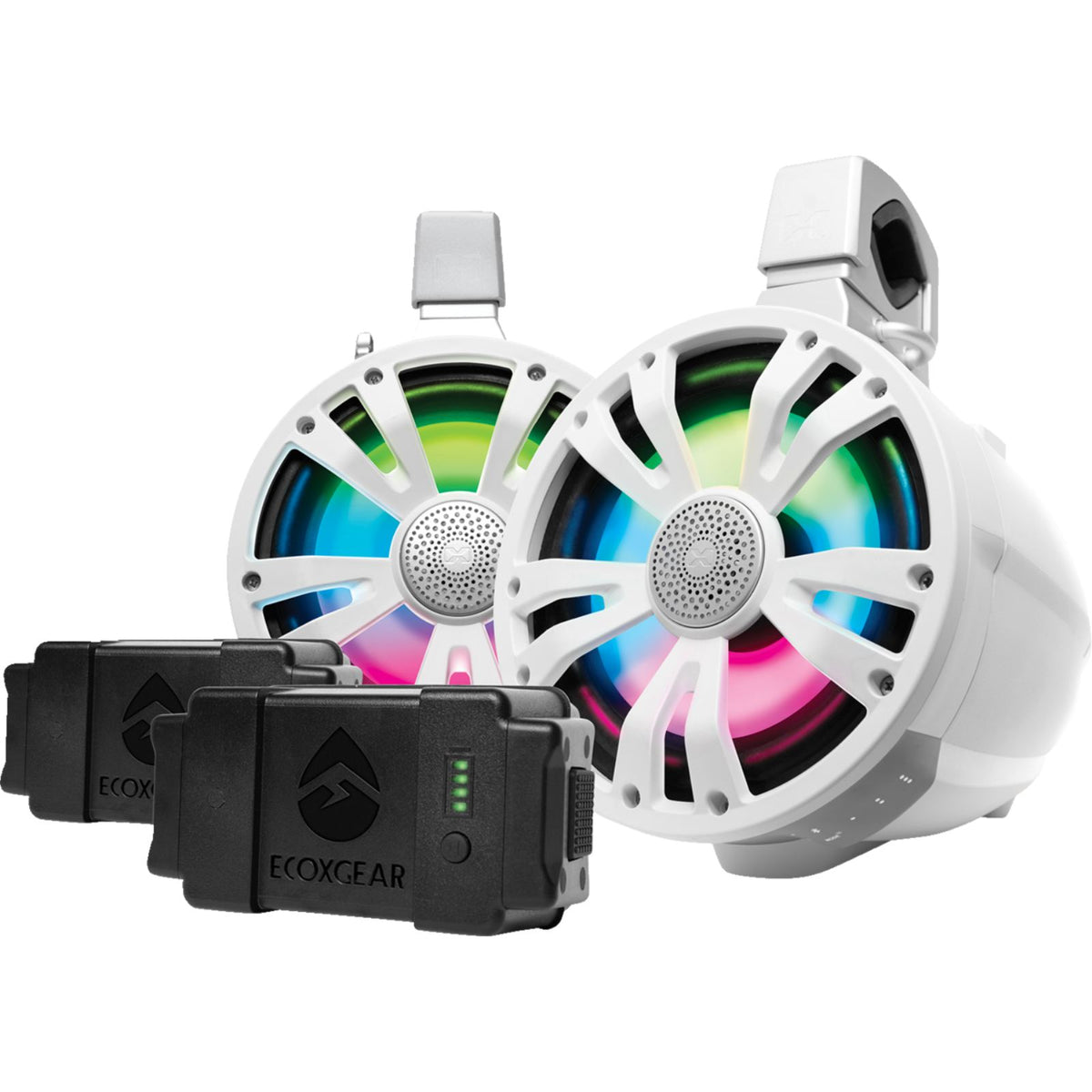 Ecoxgear 8" Speakers Two Amplified + Two Batteries - White - 2/Pack [MPN: SEI-ETAMPBAT7708]_2745710