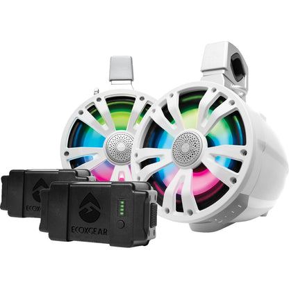 Ecoxgear 8" Speakers Two Amplified + Two Batteries - White - 2/Pack [MPN: SEI-ETAMPBAT7708]_2745710