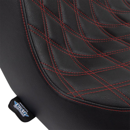 Drag Specialties Predator III Seat - Diamond - Black/Red Stitching - FL/FX '18-'22 0802-1492_1155094