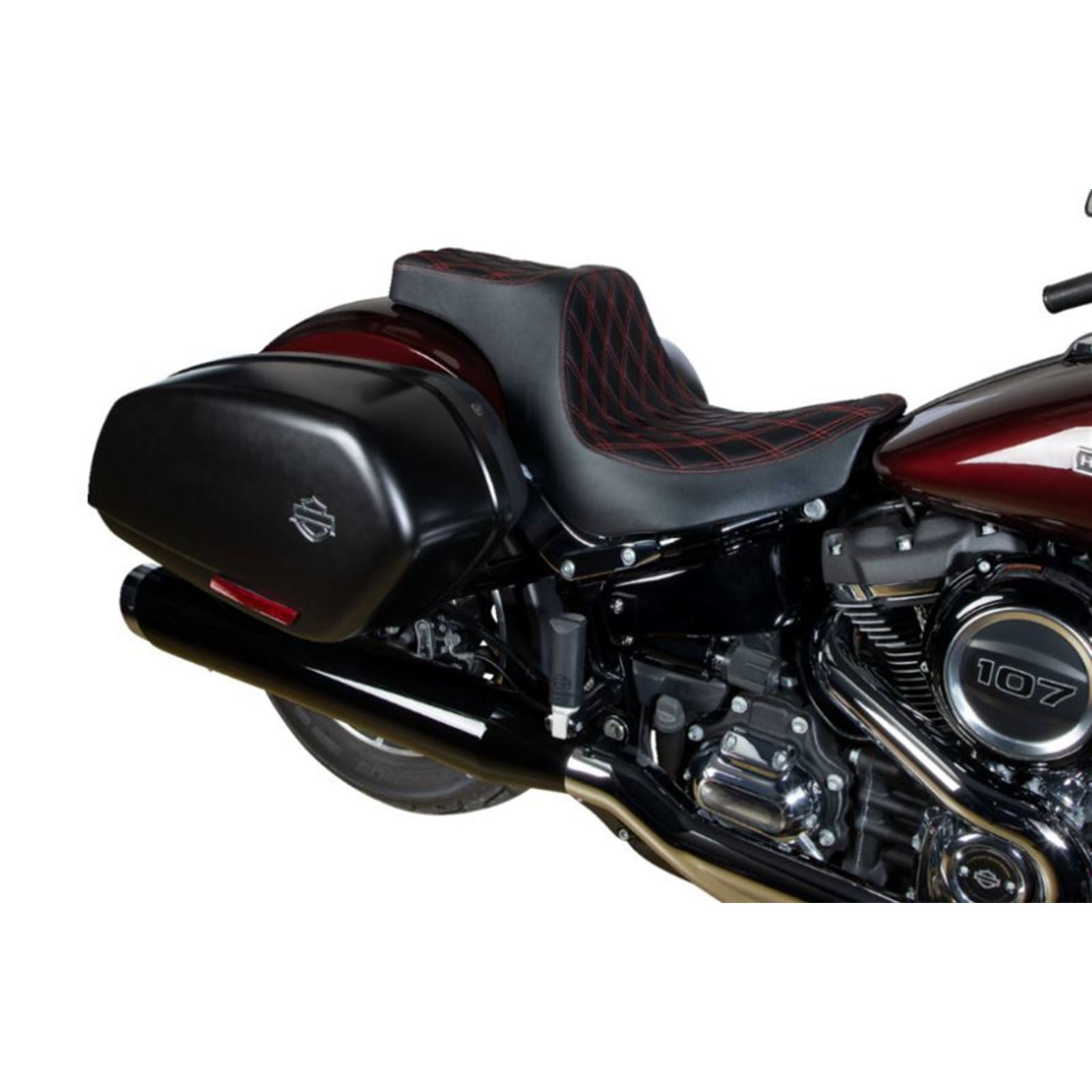 Drag Specialties Predator III Seat - Diamond - Black/Red Stitching - FL/FX '18-'22 0802-1492_1215869