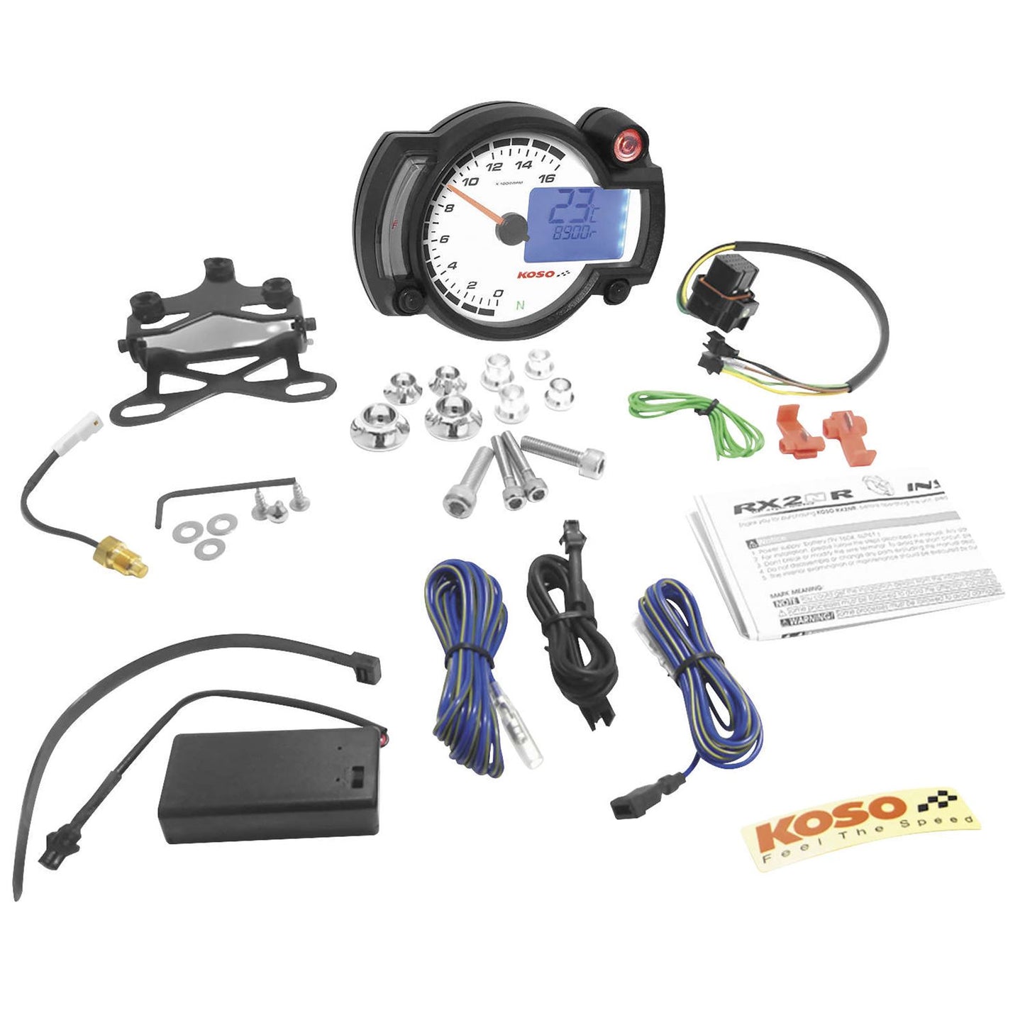 Koso RX-2NR 16 000 RPM Gauge White Panel BA015000_200758