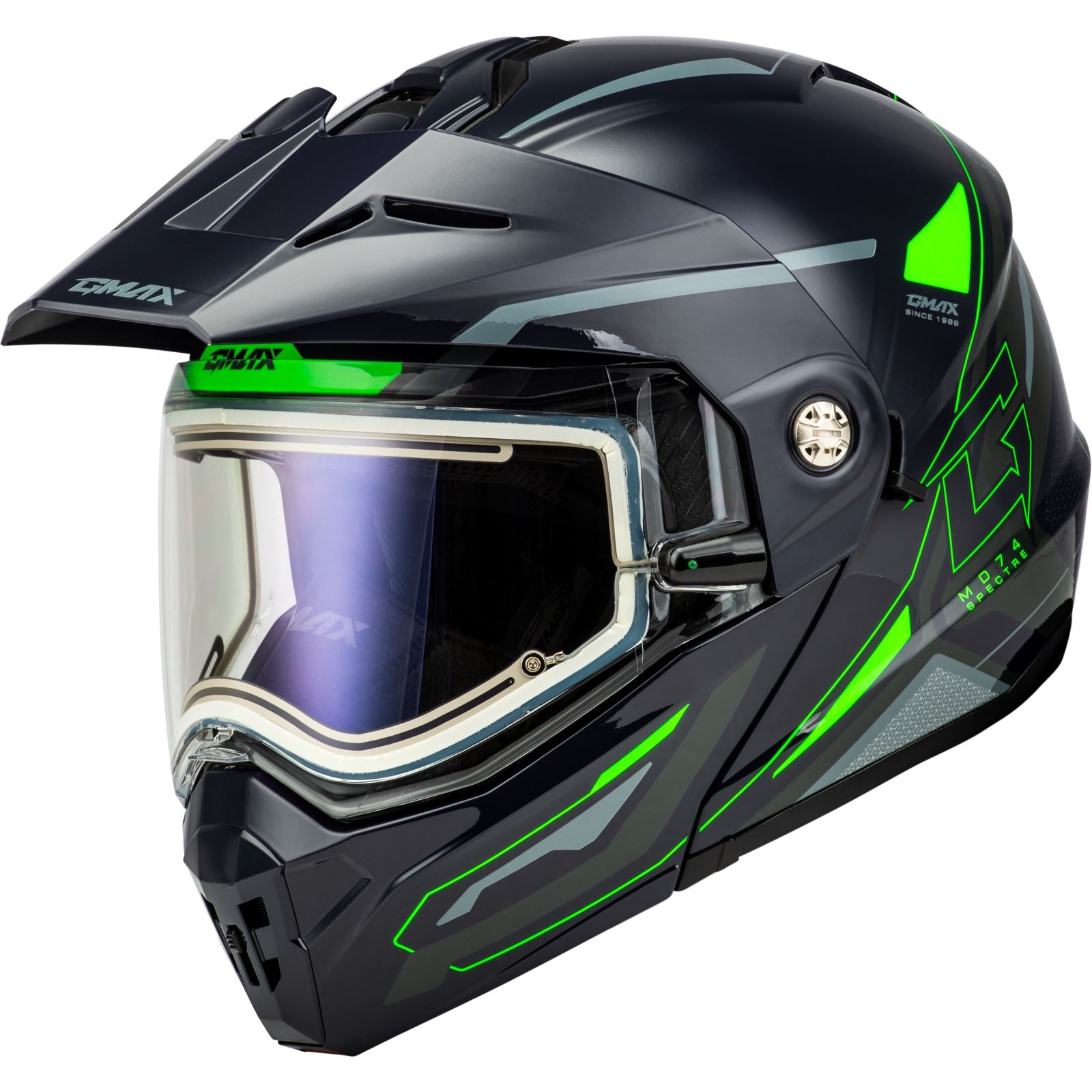 GMax MD-74S Spectre Helmet - Elect Shield - Grey/Neon Green Large OPEN BOX [MPN: M10742766]_1861585