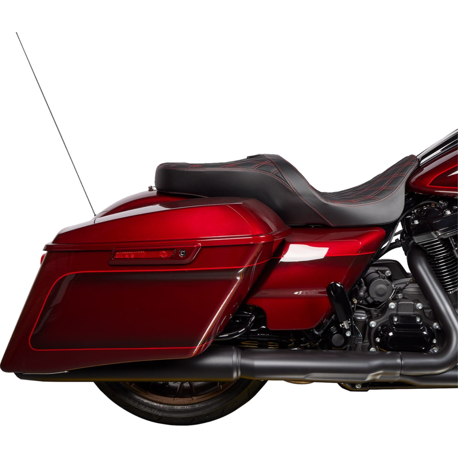 Drag Specialties Freedom Seat - Vinyl - Double Diamond Red Stitch - FLH '09-'23 [MPN: 0801-1484]_1176176