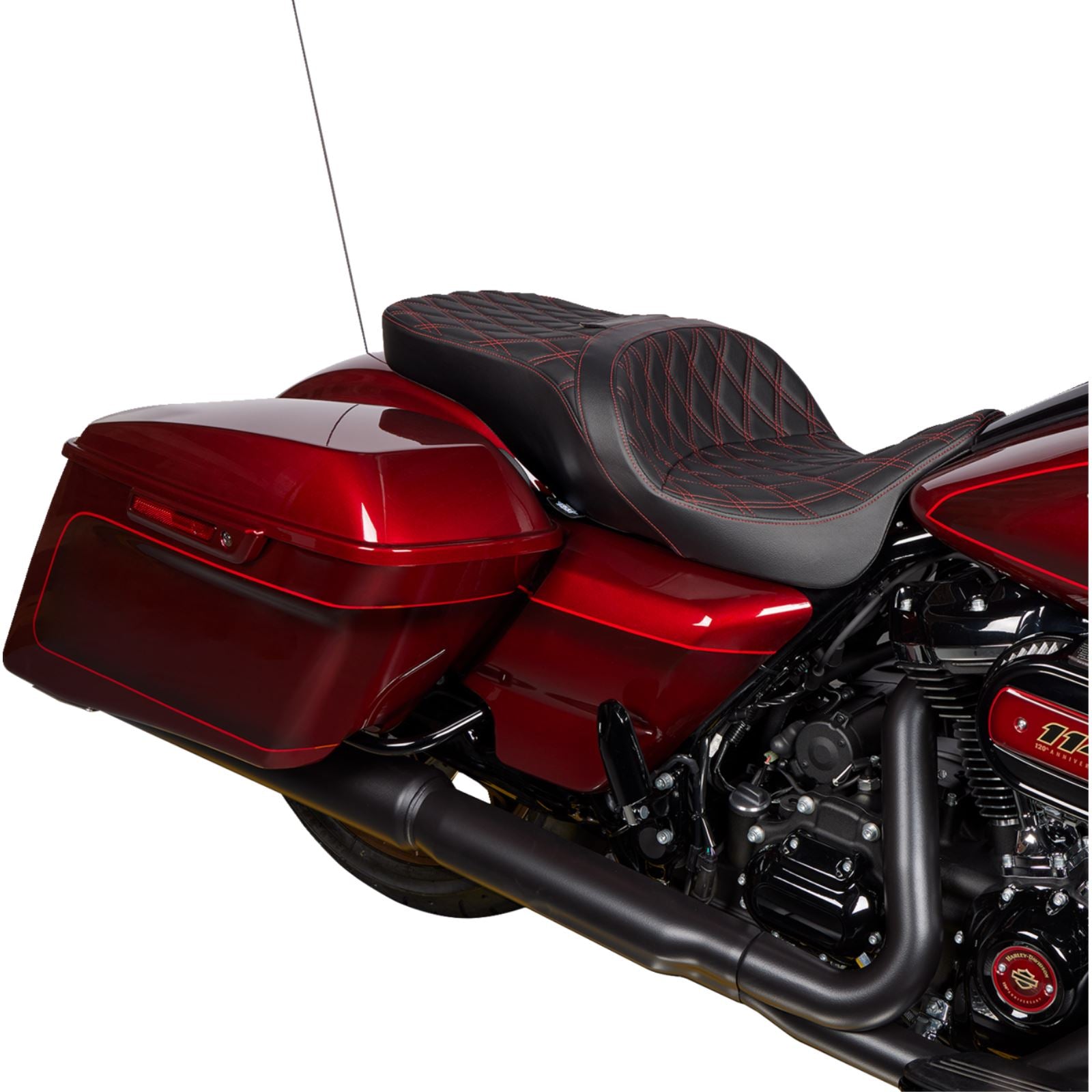 Drag Specialties Freedom Seat - Vinyl - Double Diamond Red Stitch - FLH '09-'23 0801-1484_1176177