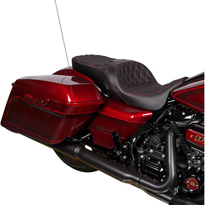 Drag Specialties Freedom Seat - Vinyl - Double Diamond Red Stitch - FLH '09-'23 0801-1484_1176177
