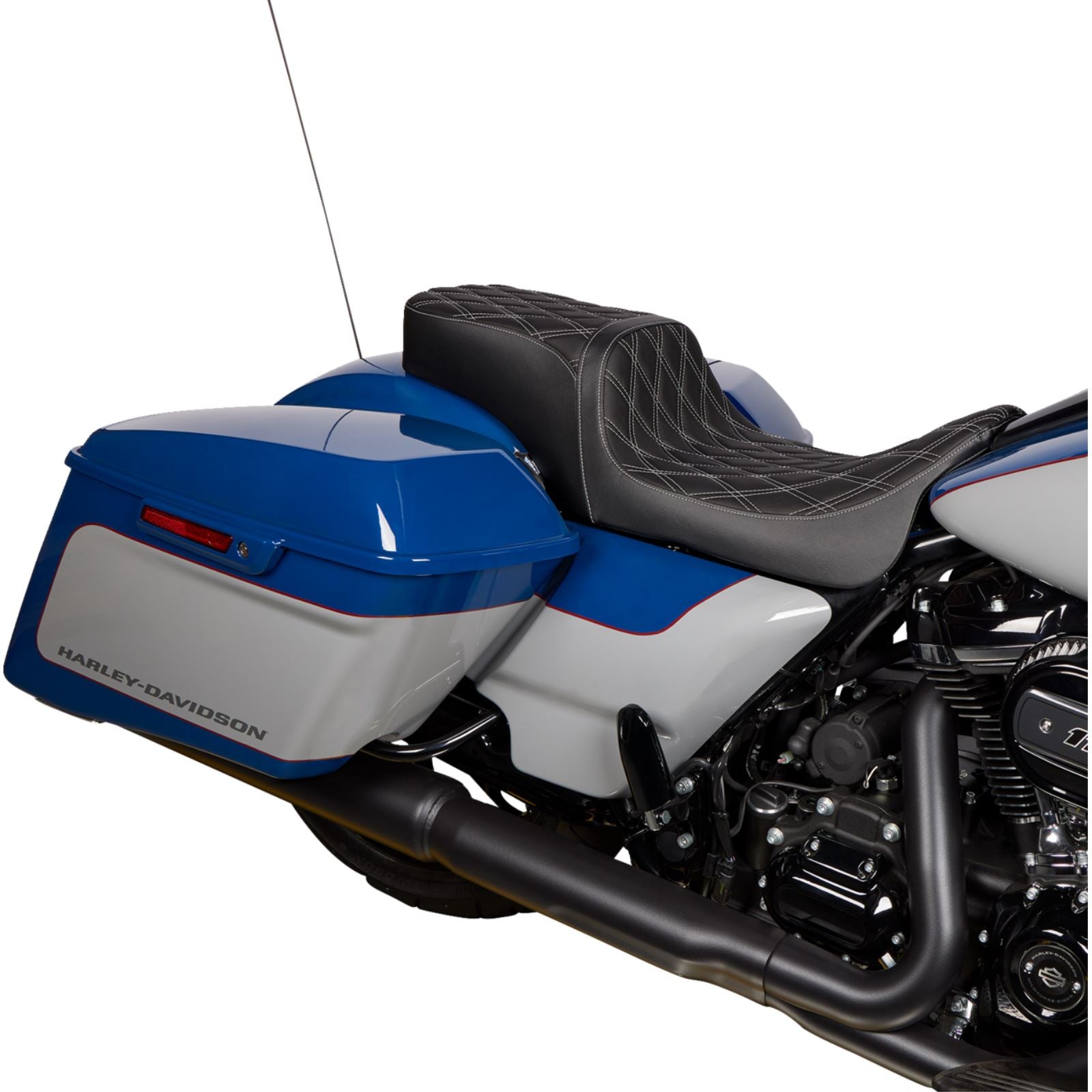 Drag Specialties Predator 2Up Seat - Vinyl - Double Diamond Silver Stitch - FLH '08-'23 0801-1492_1176242
