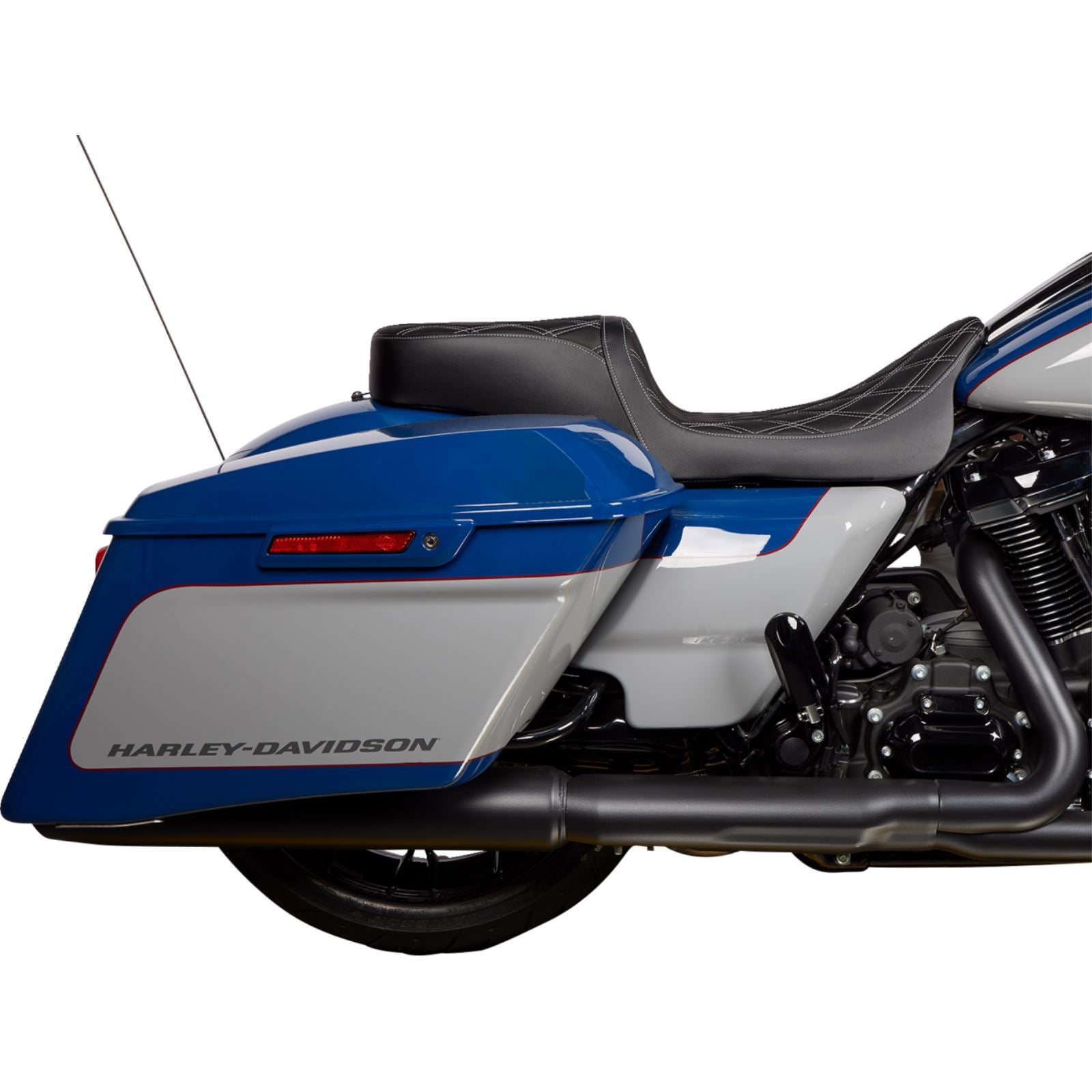 Drag Specialties Predator 2Up Seat - Vinyl - Double Diamond Silver Stitch - FLH '08-'23 [MPN: 0801-1492]_1176243