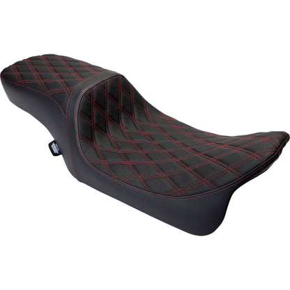 Drag Specialties Predator 2Up Seat - Vinyl - Double Diamond Red Stitch - FLH '08-'23 0801-1494_1176245