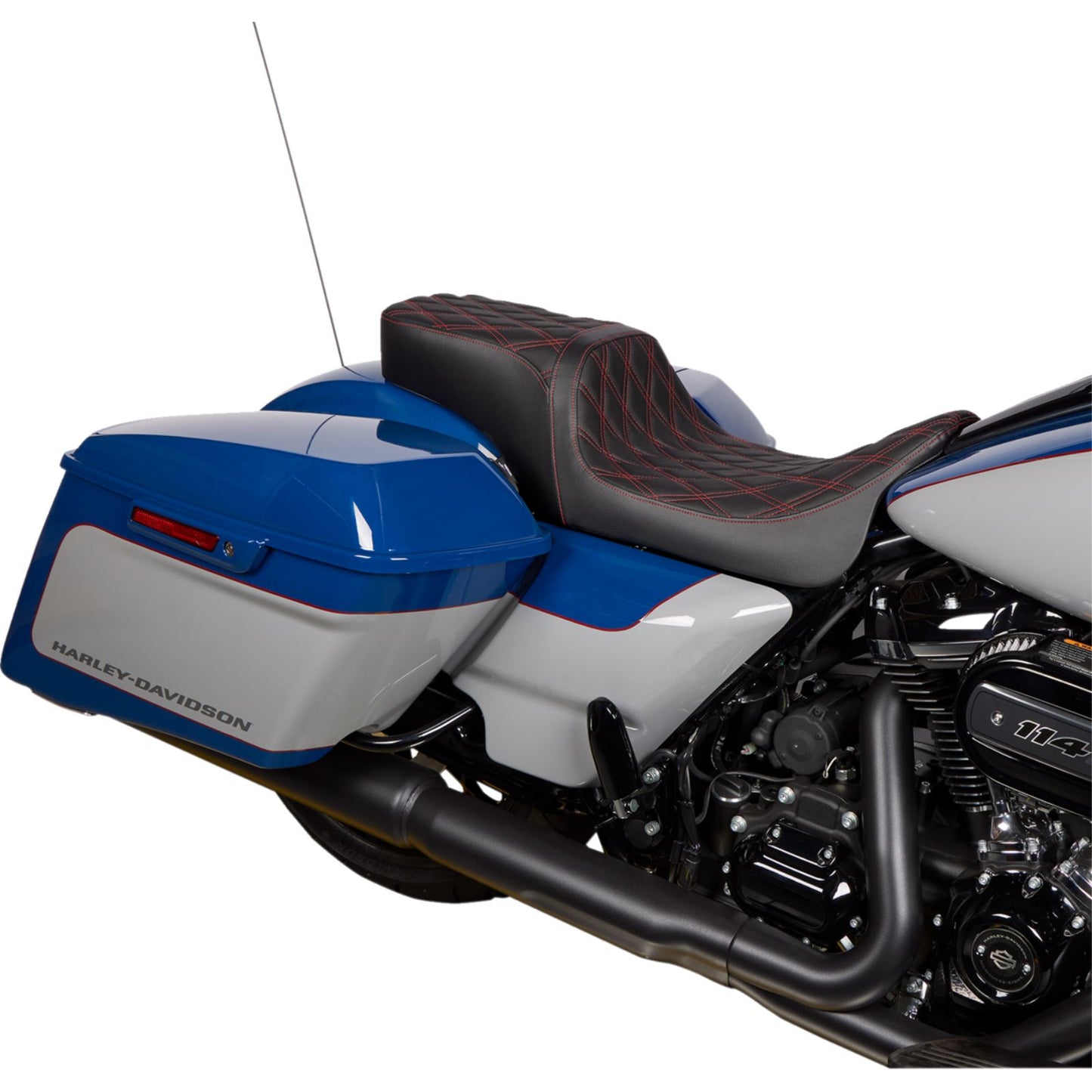 Drag Specialties Predator 2Up Seat - Vinyl - Double Diamond Red Stitch - FLH '08-'23 0801-1494_1176246