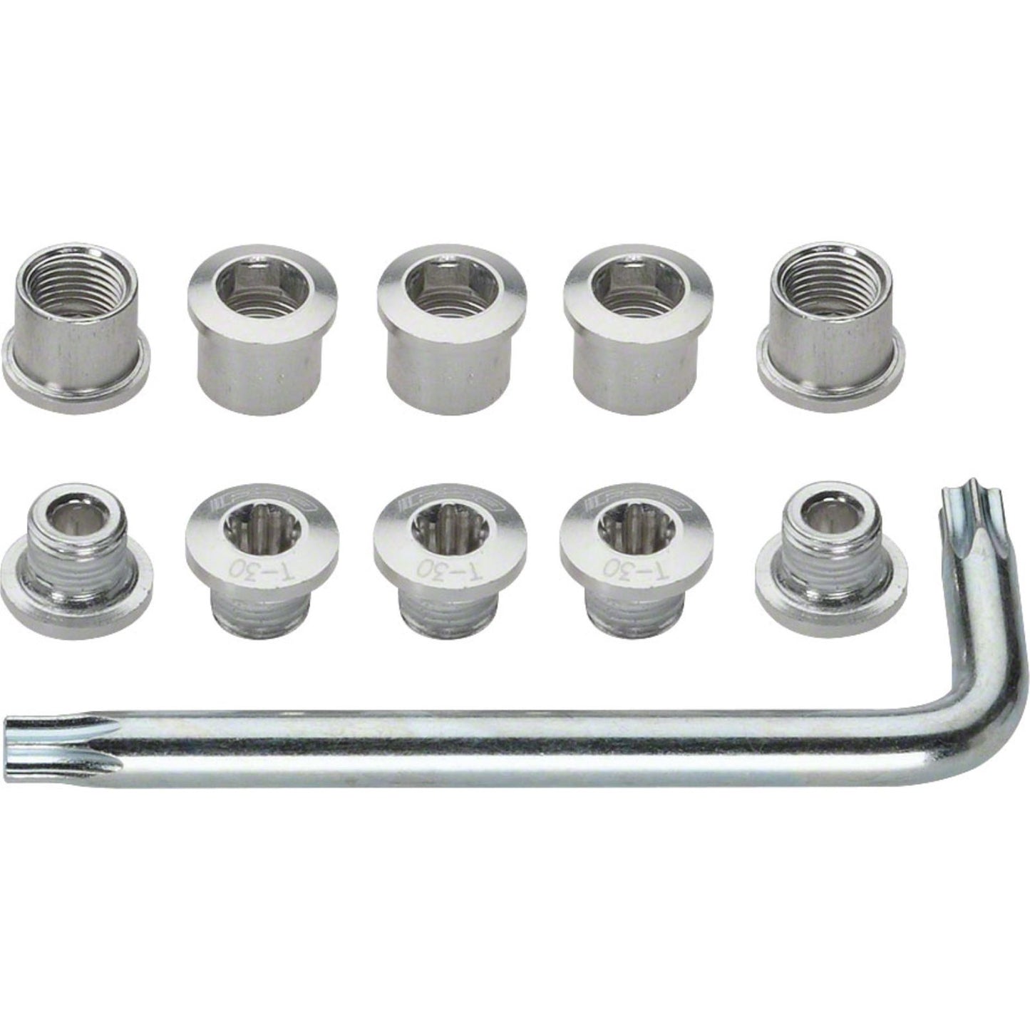 Full Speed Ahead Torx T-30 Alloy Double Chainring Nut/Bolt Set with tool: Silver [MPN: 390-1000]_1186255