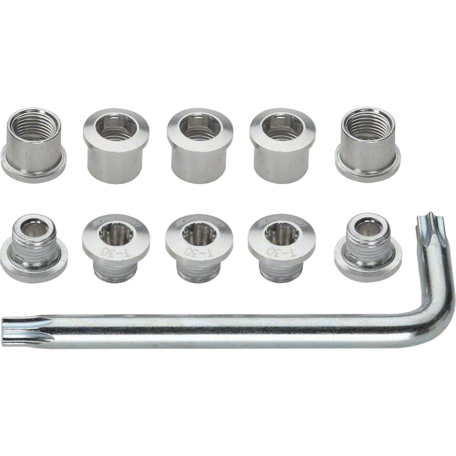 Full Speed Ahead Torx T-30 Alloy Double Chainring Nut/Bolt Set with tool: Silver [MPN: 390-1000]_1186255