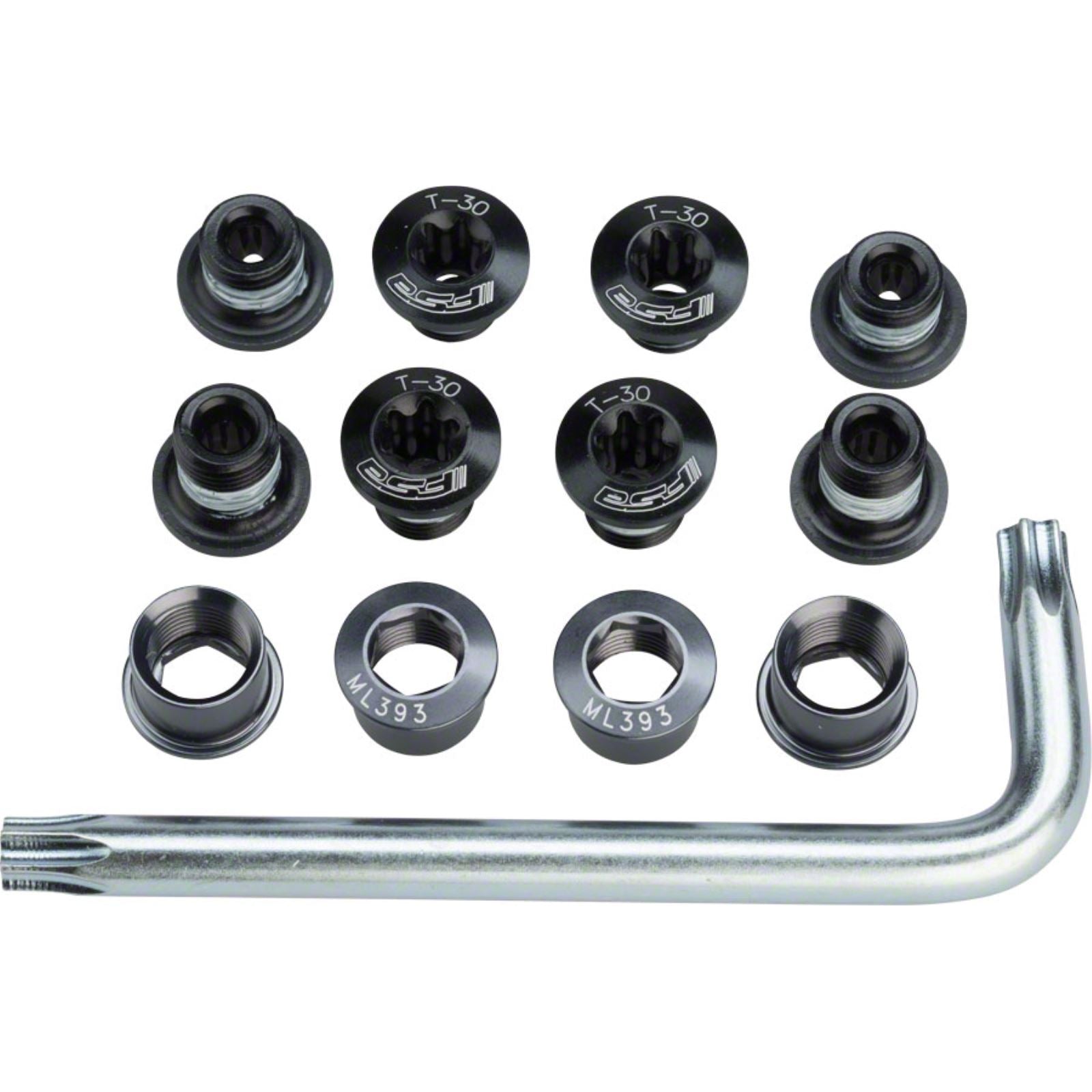 Full Speed Ahead Torx T-30 Alloy Road Triple Chainring Nut/Bolt Set wiith Tool, Black [MPN: 390-1015]_1219399