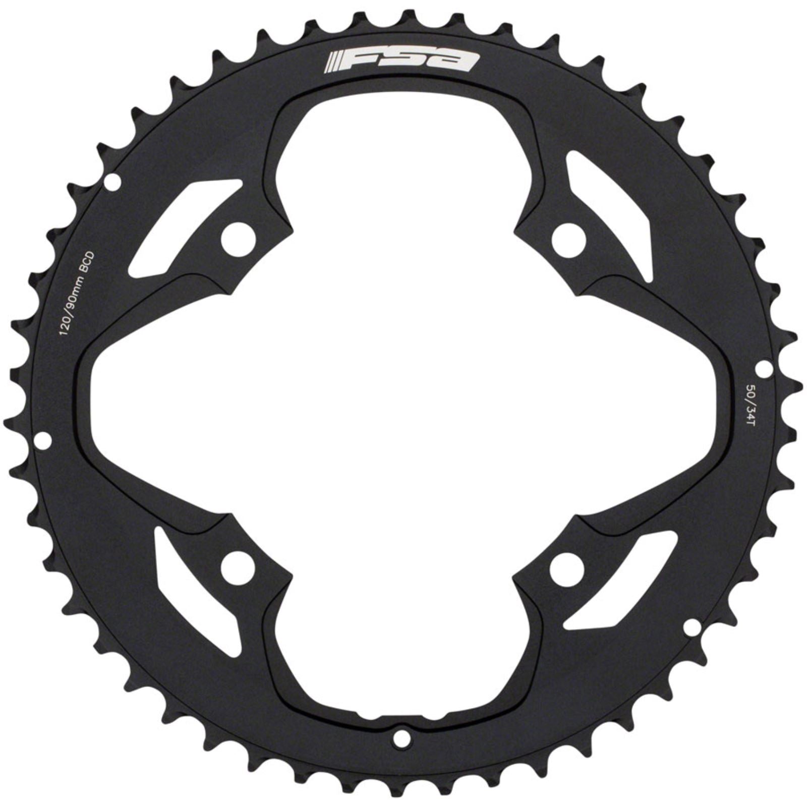 Full Speed Ahead Omega/Vero Pro Road Double Chainring - 50t, Aluminum, N-11, Black [MPN: 370-0044005050]_1234904