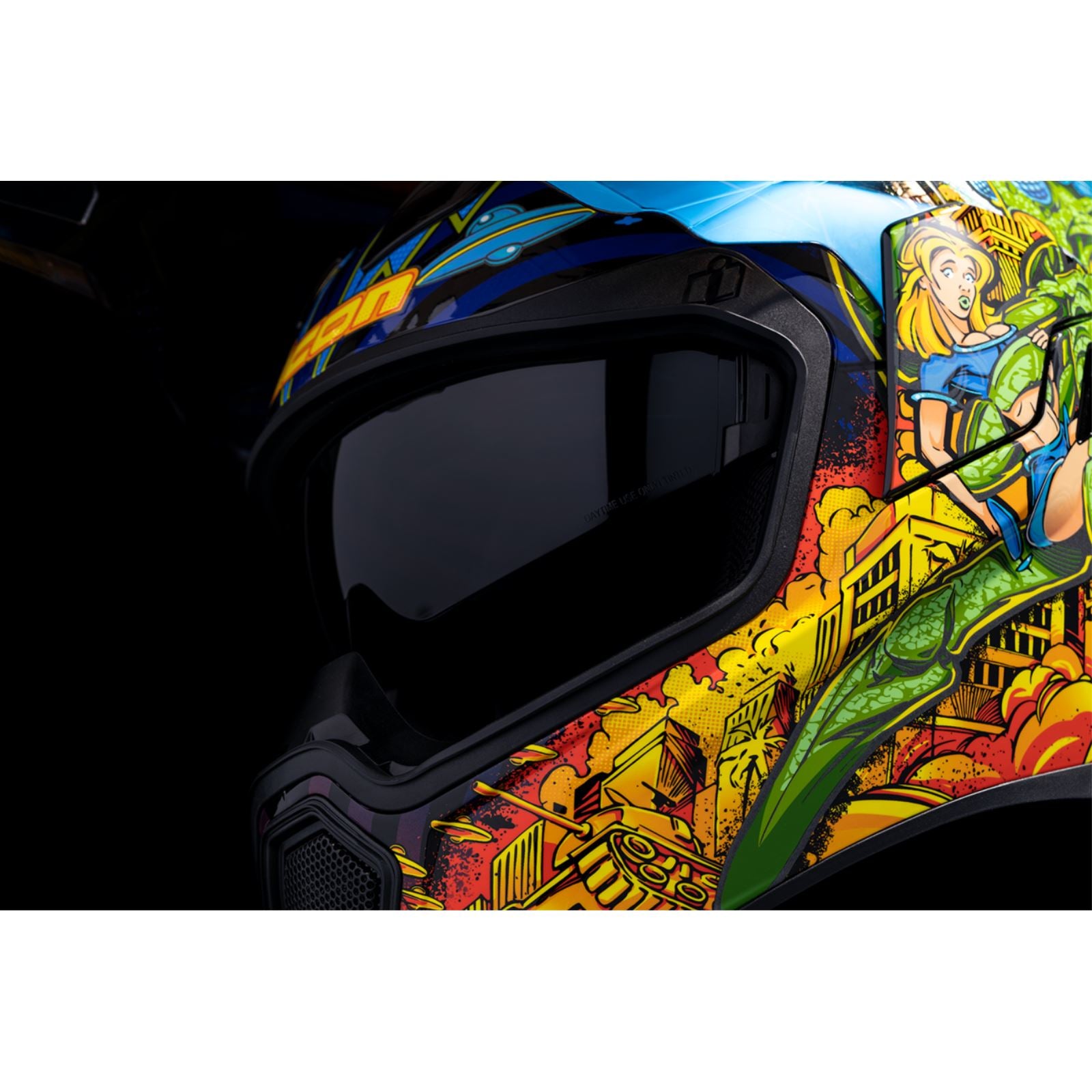 icon airflite goggles Icon Airflite Bugoid Blitz Motorcycle Helmet & Visor - Multicoloured Blue - 55-56cm | S