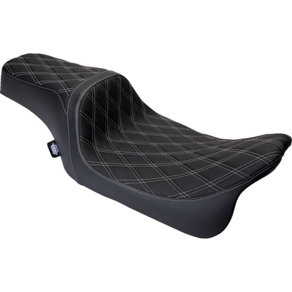 Drag Specialties Predator 1Up Seat - Vinyl - Double Diamond Silver Stitch - FLH '08-'23 0801-1489_1304169