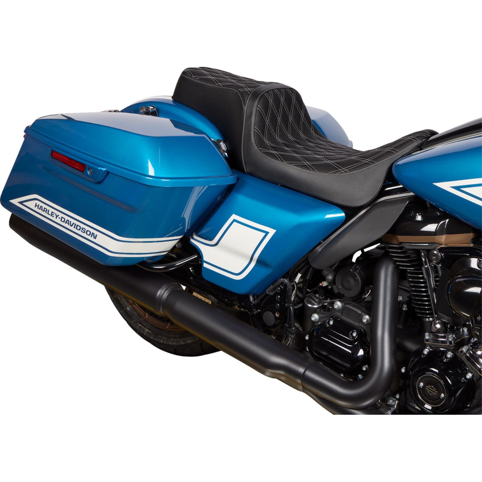 Drag Specialties Predator 1Up Seat - Vinyl - Double Diamond Silver Stitch - FLH '08-'23 0801-1489_1304170