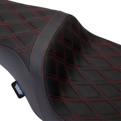 Drag Specialties Predator 1Up Seat - Vinyl - Double Diamond Red Stitch - FLH '08-'23 [MPN: 0801-1491]_1304173