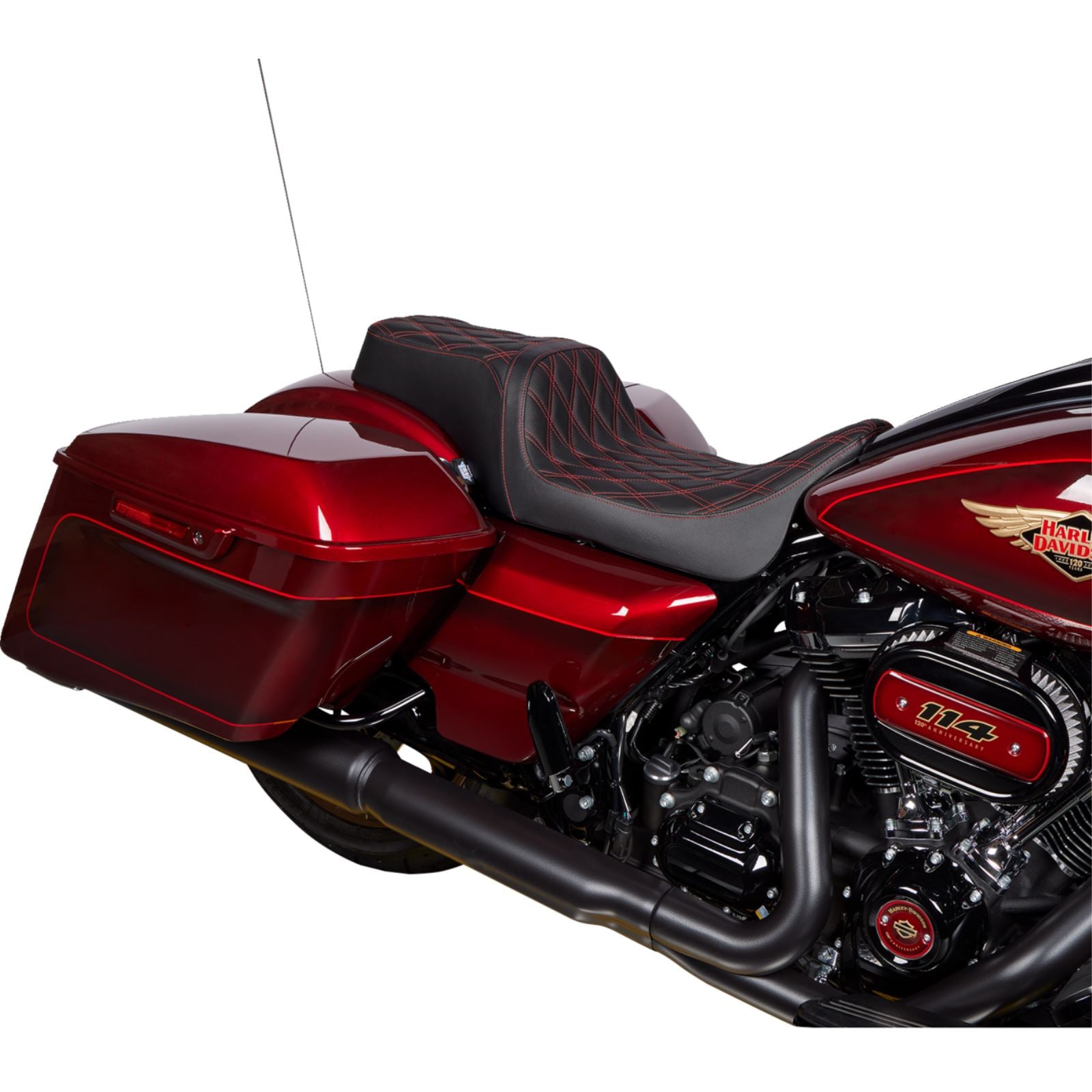 Drag Specialties Predator 1Up Seat - Vinyl - Double Diamond Red Stitch - FLH '08-'23 [MPN: 0801-1491]_1304223
